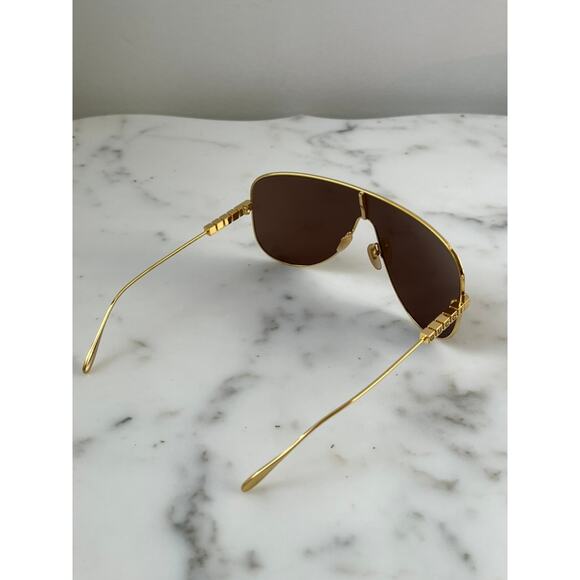 NEW Gucci GG1436S Gold Metal Shield Brown Sunglasses $640